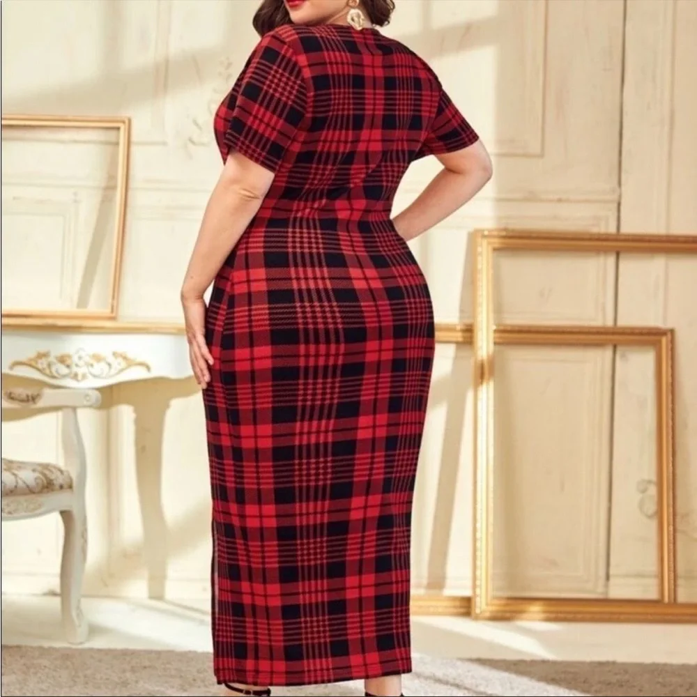 Shein plaid split hem bodycon, EUC - Picture 3 of 5